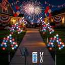 6 Pack 4th of July Decorations Solar Lights Outdoor, 8 Modes 126LEDs Solar Patriotic Star Lights with Remote, Waterproof Red White and Blue Decorations light for Memorial Day Yard Garedn Pathway