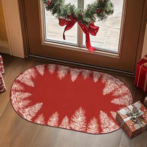 jinchan Christmas Oval Rug 2x3 Entryway Area Rug Red Xmas Tree Rug Washable Rug Non Slip Soft Rug Holiday Decor for Entrance Kitchen Bedroom Foyer Nursery Living Room(Red,2x3ft Oval)