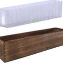 Winlyn Rustic Wooden Planter Box 17.3" L x 3.9" W x 3.9" H Brown Rectangular Planter Decorative Wood Box with Removable Plastic Liner Window Box for Farmhouse Wedding Home Garden Table Centerpiece.