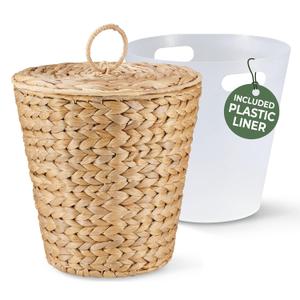 3 Gallon Wicker Trash Can with Lid and Liner - Rattan Trash Can - Wicker Waste Basket for Bathroom, Bedroom, Kitchen, Living Room