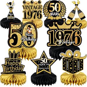 3 x 9 Pcs 50th Birthday Decoration for Men Women 50th Birthday Table Decorations Cheers to 50th Birthday Honeycomb Centerpieces Table Topper Black and Gold 50th Birthday Party Favors