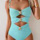 B2prity Cutout One Piece Swimsuit Tummy Control Ruched Monokini Color Block Bathing Suit for Cruise Vacation (Blue, XL)