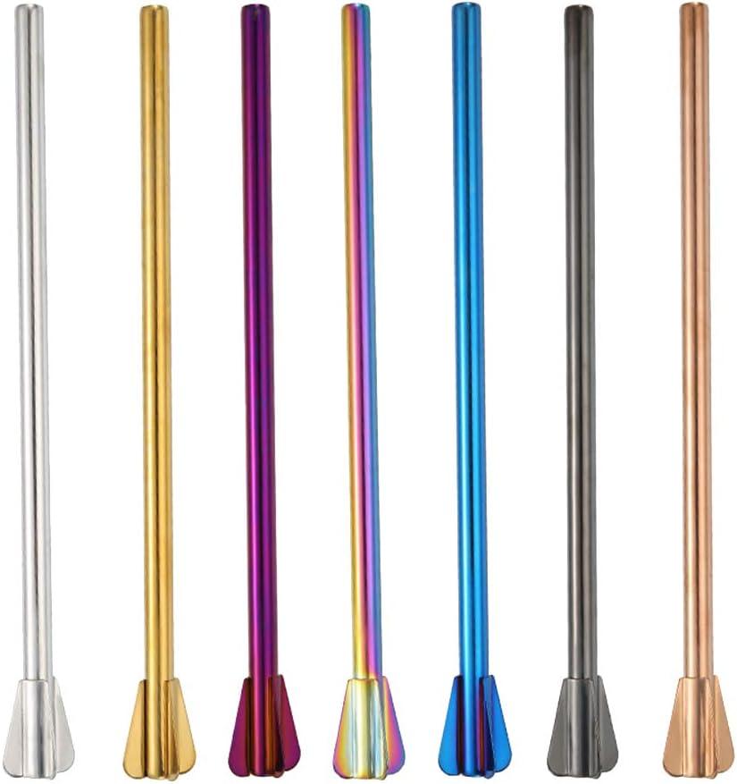 DOITOOL Stainless Steel Straw Stirrer Set 7Pcs Reusable Metal Cocktail Straws for Drinks Smoothies Coffee with Colorful Options 9.05 Inch Kitchen Accessories