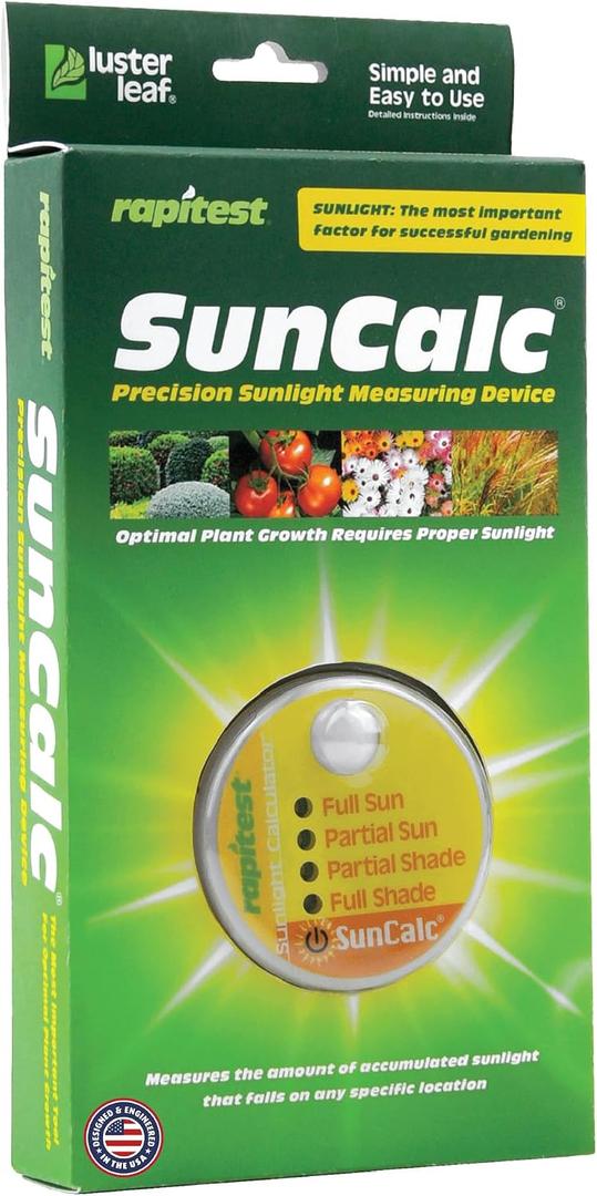 Luster Leaf 1875 Rapitest SunCalc Sunlight Calculator for Gardens Measures Full Sun, Partial Sun, Partial Shade, and Full Shade. Designed and Engineered in the USA.