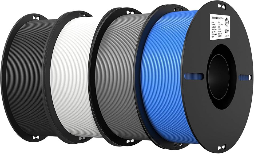 Creality 4 Pack PLA 1.75mm Filament Bundle for 3D Printing with No-Tangling Strong Bonding and Overhang Performance, Accuracy +/- 0.02mm (Black,White,Grey,Blue)
