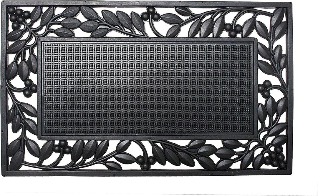 DII Rubber Doormats Collection All Weather, 18x30, Leaf Border
