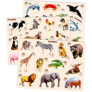 QUOKKA Wooden Puzzles for Toddlers 1-3  3xSET Toddler Puzzles Ages 2-4  Montessori Animal Toy Puzzle for Toddlers 3-5 Year Old  Wood Toy Learning Realistic Animals for Boy and Girl