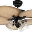 YITAHOME Ceiling Fans with Light and Remote, 52 Inch Tropical Palm Leaf Fanlight with Clear Seeded Glass Light Kit, 3 Speed, 4 Timer, Silent Reversible Motor - Sandstone and Black