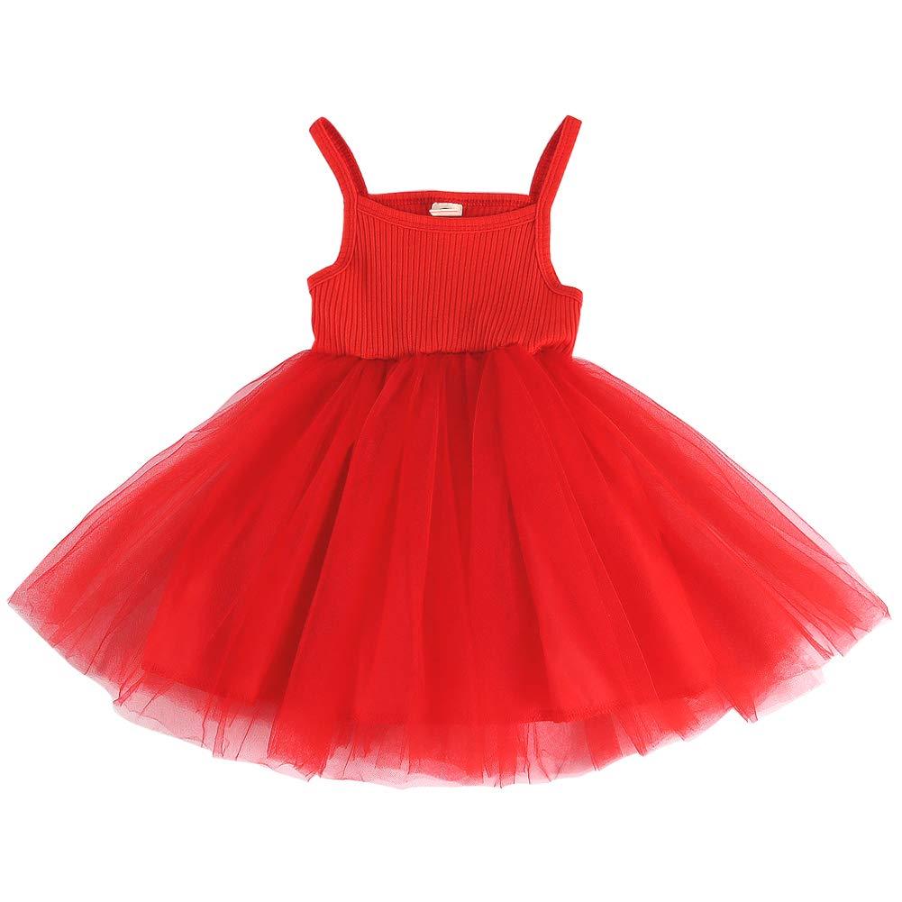 Baby Girls Toddler Tutu Dress Sleeveless Princess Infant Tulle Sundress(Red, 3-4 Years) (Red)