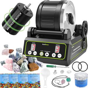 C1 Pro Brushless Rock Tumbler Kit - Professional Large 2.5LB Capacity, Up to 3X More Durable, Ultra Long Working Life Rotary Polisher with Full Accessories & Memory Function, Ideal for Adults