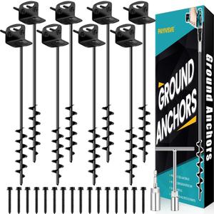 25" Ground Anchors Screw in, Mobile Home Anchors with Upgraded Wider Spiral Blades, Earth Anchors Swing Set Anchors High Wind Heavy Duty for Shed, Trampoline, Carports(Set of 8)