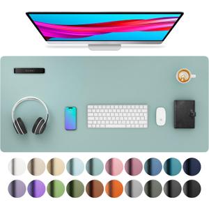 Aothia Leather Desk Pad Protector, Mouse Pad,Office Desk Mat, Non-Slip PU Leather Desk Blotter, Laptop Desk Pad, Waterproof Desk Writing Pad for Office and Home (36" x 17", Light Blue)