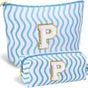 SEFORICO Initial Makeup Bag - Cute Makeup Bag Girl Makeup Bag, Personalized Gifts Teen Girl Gifts Toiletry Bag Cosmetic Travel Bag Makeup Bags Daughter Gifts Mom Gift Birthday Gifts for Women (Blue P)