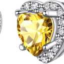 Suplight 925 Sterling Silver Birthstone Earrings Stud Round/Heart/Teardrop/Square Crystal Earrings for Women, Diamond Silver Earrings Dainty Gifts for Women Birthday Unique Minimalist Jewelry (style b-11. heart-November(Created Citrine))