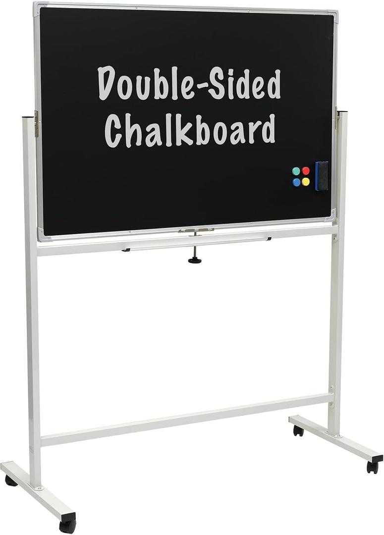 Excello Global Products 48" x 32" Reversible Chalkboard on Wheels (White Frame)