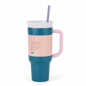 Owala Stainless Steel Triple Layer Insulated Travel Tumbler with Spill Resistant Lid, Straw, and Carry Handle, BPA Free, 40 oz, Dusty Pink