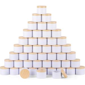BOTINXIS 48 Pcs 4oz Matte White Candle Tins - Bulk Empty Candle Jars with Wood Grain Lids, Candle Making Kit for Adults
