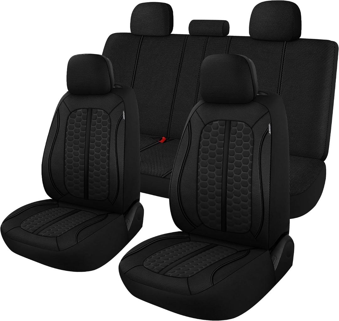 Breathable Premium Car Seat Covers Full Set3D Air-Mesh Seat Covers for CarsComfortable Safety Airbag CompatibleUniversal for Most Cars Sedan Truck SUV(Black)