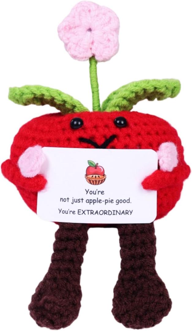 Handmade Positive Crochet Apple Gift - Encouragement Gift for Friends, Coworkers, Teachers, Mom - Unique Inspirational Present for Any Occasion