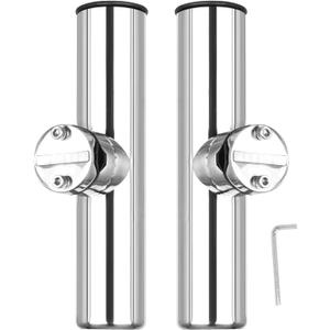 NovelBee 2pcs Stainless Steel Clamp on Fishing Rod Holders with Black Rubber Insert for Rails 7/8" to 1"