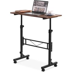 Small Standing Desk Adjustable Height, Mobile Stand Up Desk with Wheels, 32 Inch Portable Rolling Desks Conference Room Tables for Walking Pad Treadmill Wood Rustic