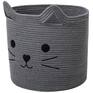 VK VKLIVING Large Basket for Organizing Cute Animal Storage Baskets Cat Toy Storage Woven Cotton Rope Hamper Organizer for Laundry, Towels, Blanket, Toys, Clothes, Gifts, Pet Bed 15''x14''