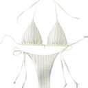 GORGLITTER Women's Lace Thong Bikini Set Cute Halter Triangle String Two Piece Swimsuit Tie Side High Cut Bathing Suit