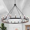 47.2 inches Black Wagon Wheel Chandelier- 20 Light Large Farmhouse Chandelier Industrial Rustic Dining Room Light Fixture Round High Ceiling Pendant Light for Living Room Entryway Foyer