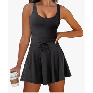 Caracilia Women's Tennis Mini Dresses Workout Built in Shorts Golf Athletic Sleeveless One Piece Summer Active Romper Dress Medium
