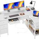 PRAISUN 47 Inch L Shaped Desk with Power Outlets, 5 Fabric Drawers
Reversible Computer Desk with Shelves, USB-C Port, Large Corner Office Desk for Gaming Writing Work Study, White