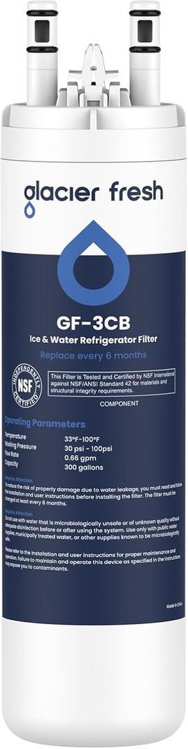 GLACIER FRESH WF3CB Refrigerator Water Filter Replacement for PureSource 3, 706465, WF425, PS3412266, AP4567491, 242017800 Refrigerator Water Filter, Pack of 1