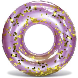 POZA Inflatable Pool Float Tube  Sparkly Confetti Swim Ring, Heavy Duty UV Resistant Inflatable Tube Pool Float for Kids & Adults  Multiple Colors & Sizes  Beach, Lake & Pool Party Float (36", Purple Gold)