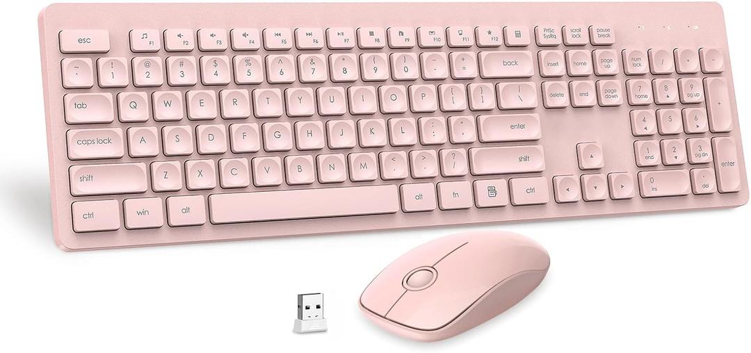 Wireless Keyboard and Mouse Comb, VEILZOR 2.4G Ultra-Slim USB Keyboard Mouse Set, Water-Dropping Keycaps, 12 Shortcuts, Wireless Keyboard for PC Laptop Windows XP/7/8/10, Vista, Mac, Pink