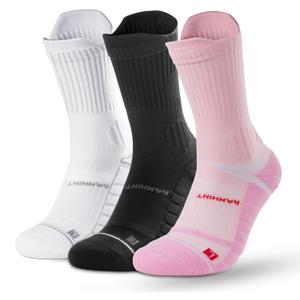 Coolmax Compression Running Socks for Women 3 Pairs, Anti-Blister Moisture Wicking Boot Crew Cushion Athletic Workout Socks