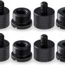 8 Pieces Mic Stand Adapter 5/8 Female to 3/8 Male and 3/8 Female to 5/8 Male, 5/8 Female to 1/4 Male and 1/4 Female to 5/8 Male Screw Thread Adapter Mic Thread Adapter Set for Microphone (Black)
