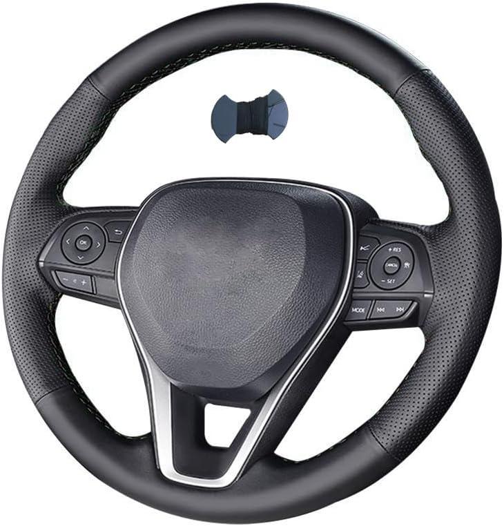 Hand Sewn Black Perforated Leather Interior Car Steering Wheel Cover, Anti Slip and Breathable Ultra-Fine Fiber Leather, for Toyota Rav4 2019-2022/Camry 2018-2022/Corolla 2020-2022/Avalon 2019-2020