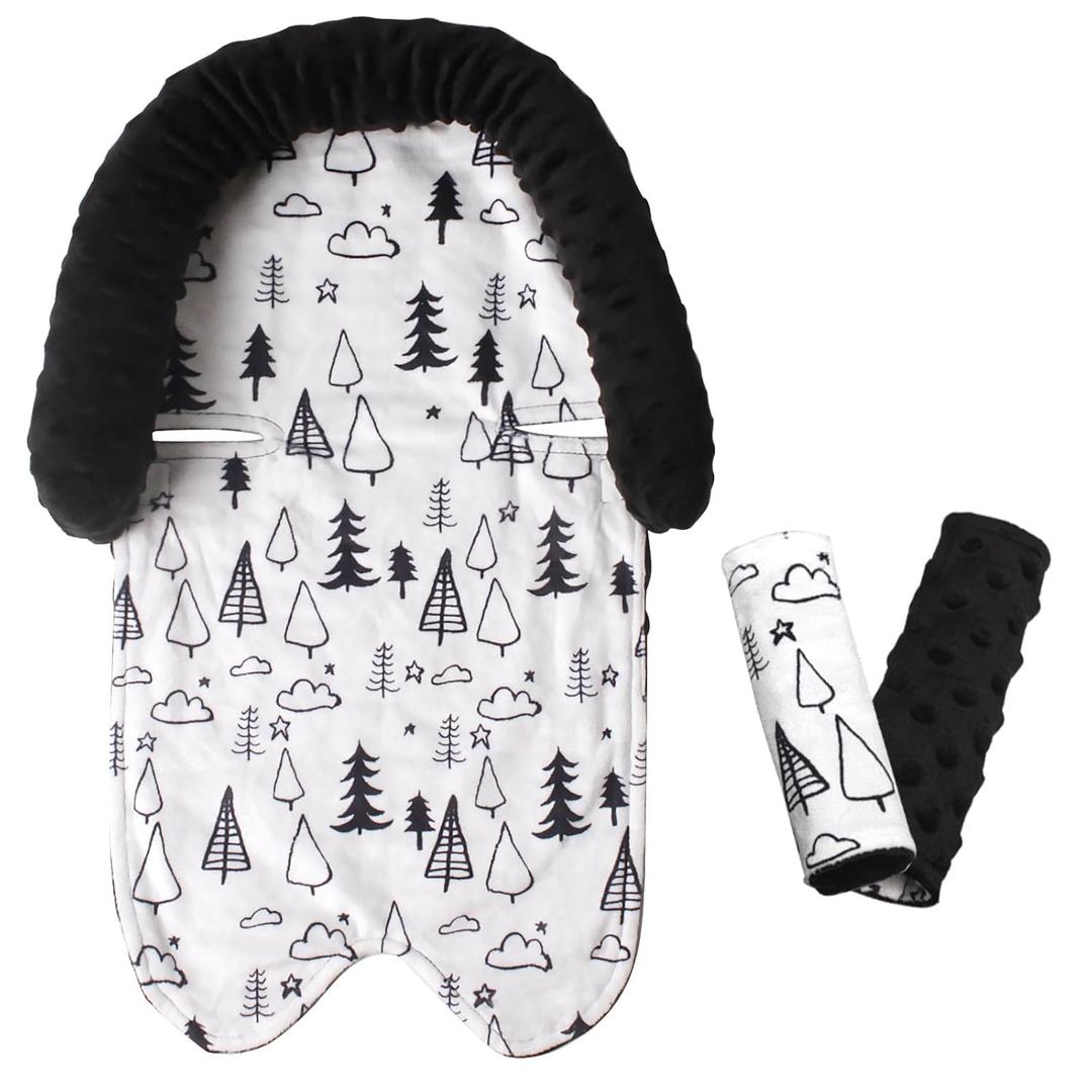 Head Support & Strap Cover for Baby Car Seats, Infant Car Seat Insert for Newborn, Soft Minky Carseat Insert Cushion Pad, Perfect for Carseats, Strollers, Swings (Black)
