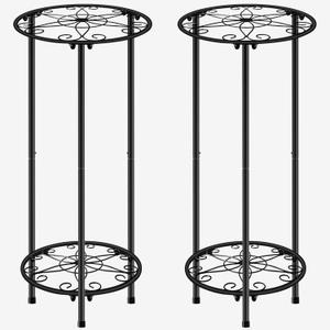 CASIMR Plant Stand Indoor Outdoor, Metal Rustproof Flower Shelf 2 Tier 23.9 inch, Tall Multiple Plant Pot Holder Rack for Garden Patio Living Room Corner Balcony, 2 Pack Black