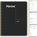 Undated Weekly Planner, 8.5" x 11", Dashboard Layout with Yearly Review, Monthly Calendars, & Weekly To Do List, Spiral Bound Organizer for Work, Study & Life (Black)