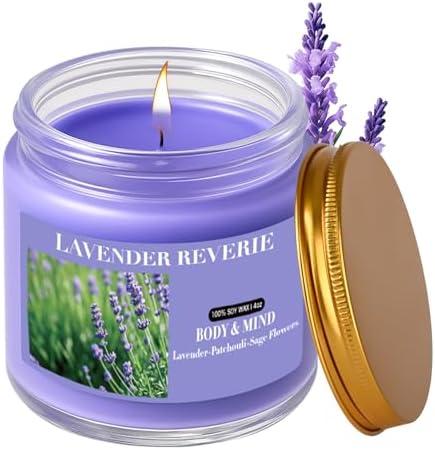 Lavender Candles for Home Scented, 4oz Natural Soy Wax Jar Candle Gift for Women Stress Relief, Bath Yoga Meditation, Relaxing, 20H Long-Lasting Burns, 2 Pack