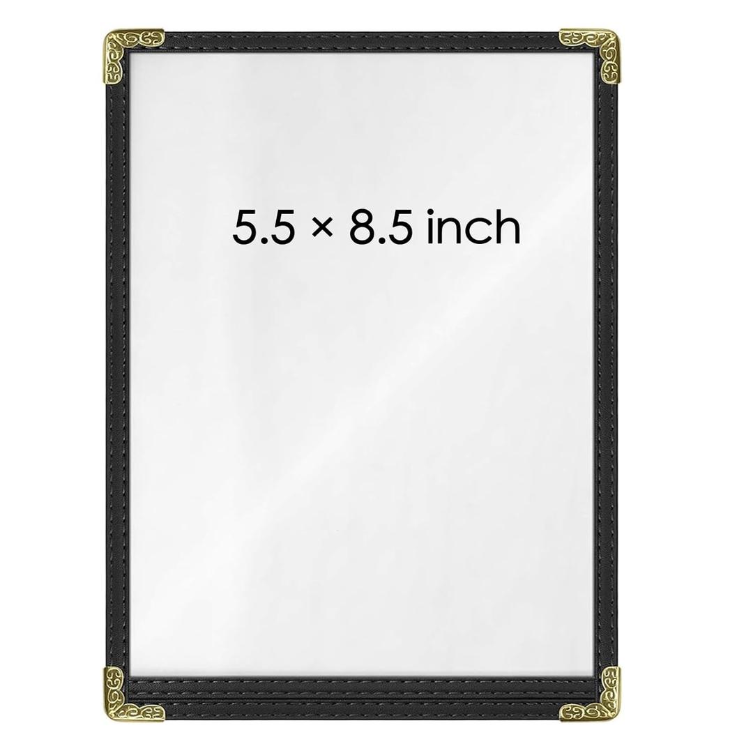 Menu Covers 25 Pack 5.5 x 8.5 inch - Black Vinyl Menu Holders | 2-View Waterproof Clear Sleeves Top-Loading for Restaurants, Cafes & Catering