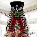 Percozzi Christmas Hat Tree Topper Top Buffalo Plaid with Black and Red Check Bows Xmas Believe Ornament Winter Holiday Home Decoration Wreath Festive Gift Ideas Supplies