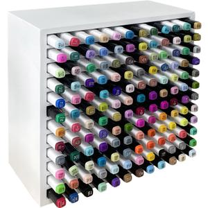 MinBoo Bamboo Art Supply Storage Rack - Wooden Marker Organizer for 144 Markers, Pens, Colored Pencils, Paint Brushes (White)
