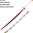 Demon Slayer Sword 41inch,with Display Stand and Belt, Rengoku Sword/Tanjiro Sword/Zenitsu Sword/Anime Original Texture,for Demon Slayer Cosplay and Collection