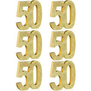Shellwei 6 Pcs 50th Birthday Decorations for Men and Women, 50th Anniversary Decorations, Gold Glitter Number 50 Table Topper Centerpieces Decors for Birthday Party