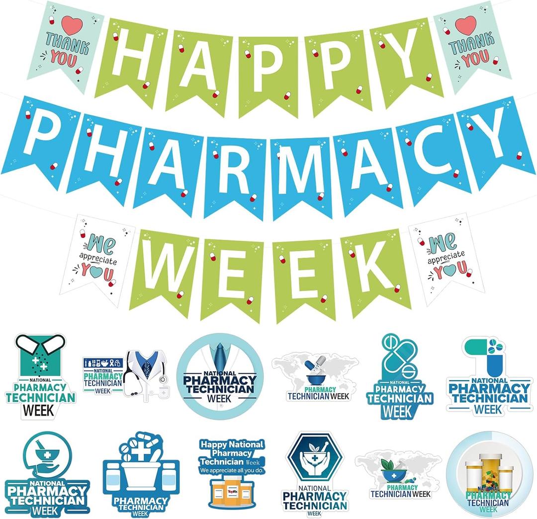 3 x Breling 45 Pcs Pharmacy Technician Day Decorations Including Banner Hanging Swirls Wall Decor Holiday Celebrating Events for Festival Supplies