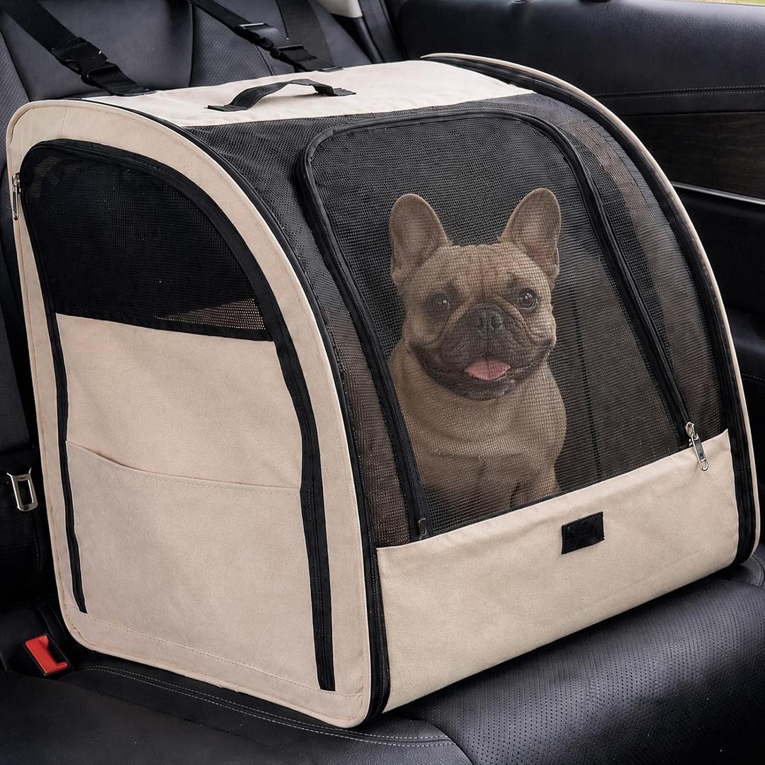 Dog Car Seat for Small Medium Dogs & Cats, Soft-Sided, Beige