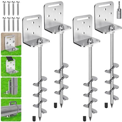 4 Pack 18 Inch Trampoline Ground Anchors Screw in Earth Anchor Stakes kit with L-Shaped Brackets 20MM Spiral Swingset Anchors for Swing Set, Tent, Canopy, Carport, Sheds, Playset, Mobile Home