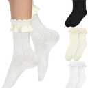 TIESOME 3 Pairs Crew Socks, Lace Ruffle Frilly Socks Cute Princess Ankle Dress Sock for Fashion Ladies