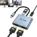 MT-VIKI 4K60HZ USB C Splitter Type-C on Dual HDMI Adapter 4 in 1 Supports W/PD 100W Charging Compatible for Windows MacBook etc. with USB 2.0